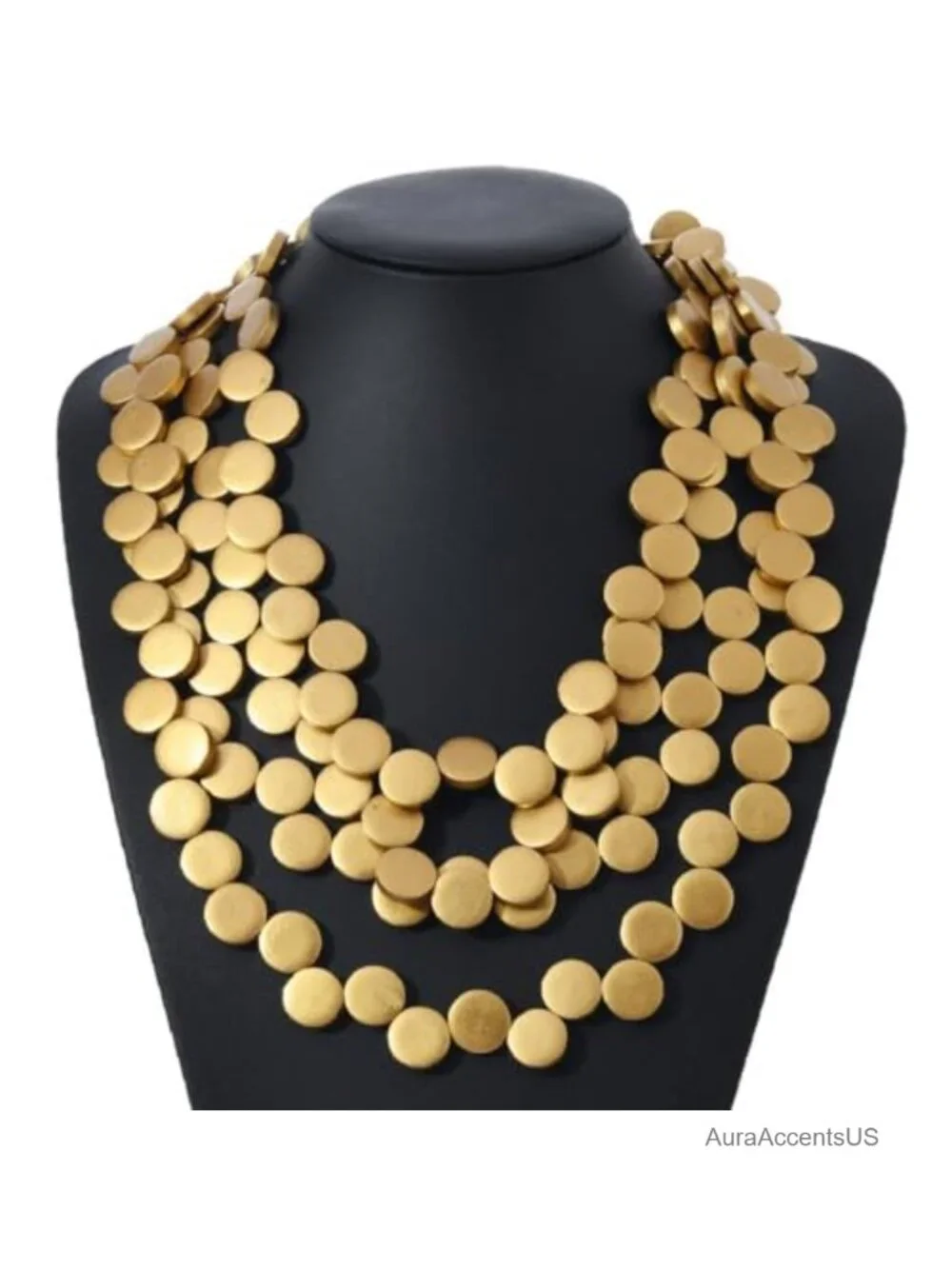 Wooden Multi-Layer Geometric Disc Tassel Necklace Adjustable Statement Chain